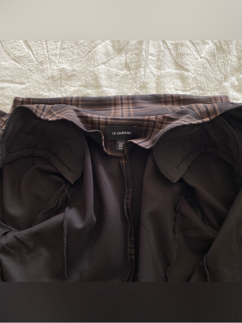 Le Chateau Women’s Long Blazer Jacket Small Black / Brown Plaid - Picture 6 of 7